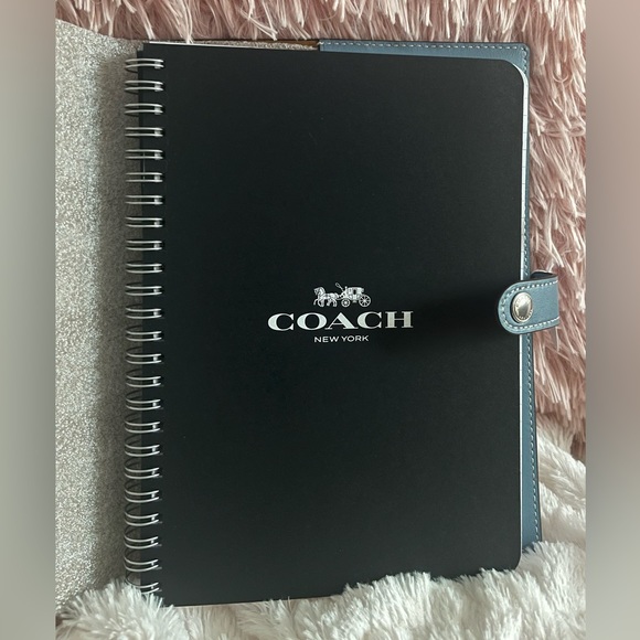 NEW Coach Signature Print Varsity Motif Chalk Blue Multi Canvas Leather Notebook - Picture 2 of 16